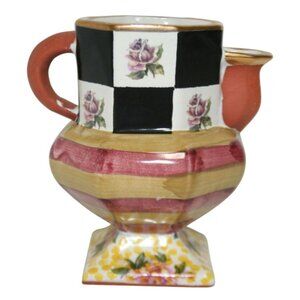 MacKenzie Childs Frank & Mustard Creamer Torquay Sea & Shore Floral Check No Lid